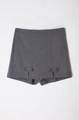 Trendyol Gray Bow Detailed Slit Mini Woven Shorts Skirt