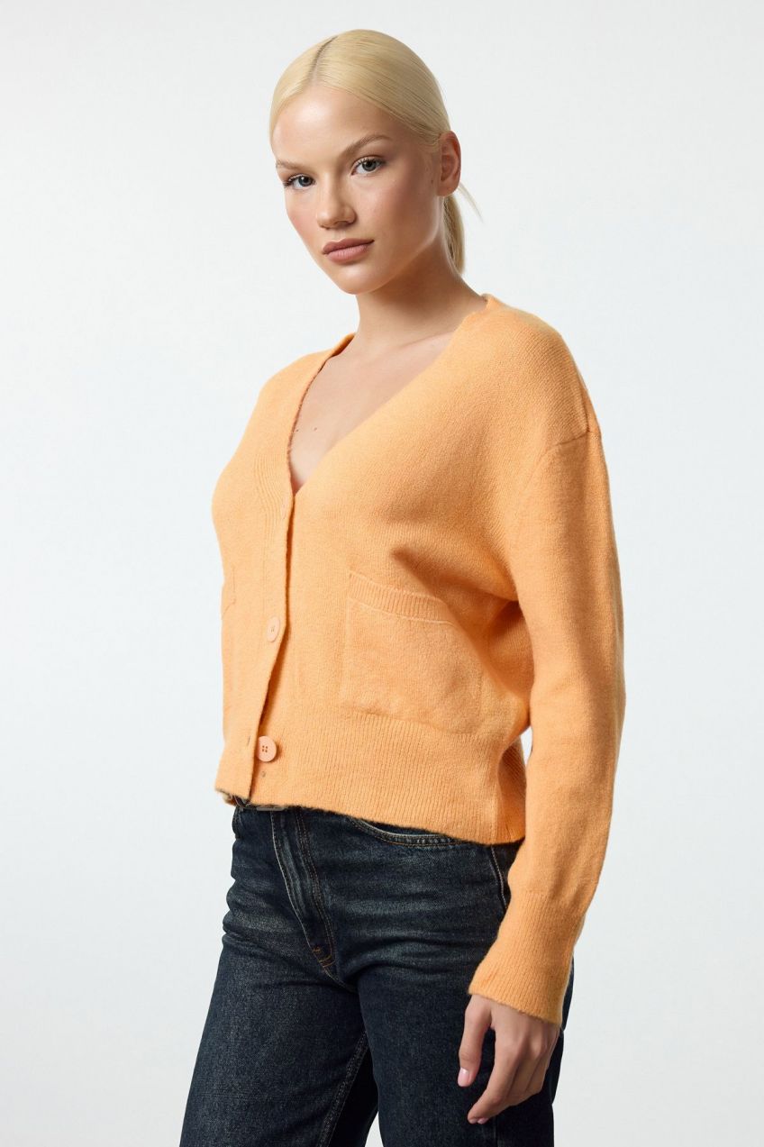 Trendyol Light Orange Wool Basic Knitted Cardigan