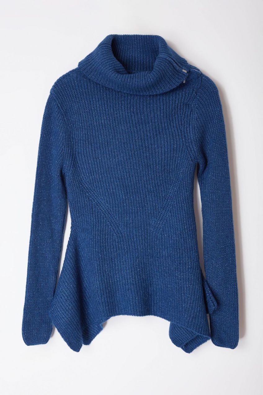 Trendyol Indigo Asymmetric Collar Zippered Knitwear Sweater