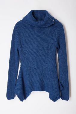 Trendyol Indigo Asymmetric Collar Zippered Knitwear Sweater