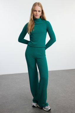 Trendyol Emerald Green Textured Fitted Long Sleeve Stretchy Knitted Bottom-Top Set