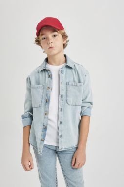 DEFACTO Boy Oversize Fit Polo Neck Jean Long Sleeve Shirt