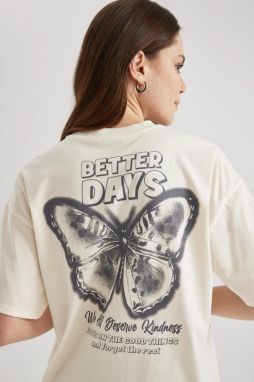 DEFACTO Oversize Fit Crew Neck Back Printed Short Sleeve T-Shirt