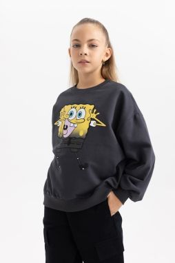 DEFACTO Girl's Spongebob Oversize Fit Crew Neck Soft Furry Thick Sweatshirt Inside