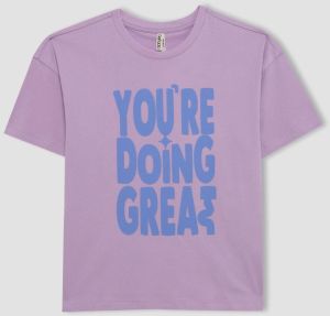 DEFACTO Girls Relax Fit Printed Short Sleeve T-Shirt