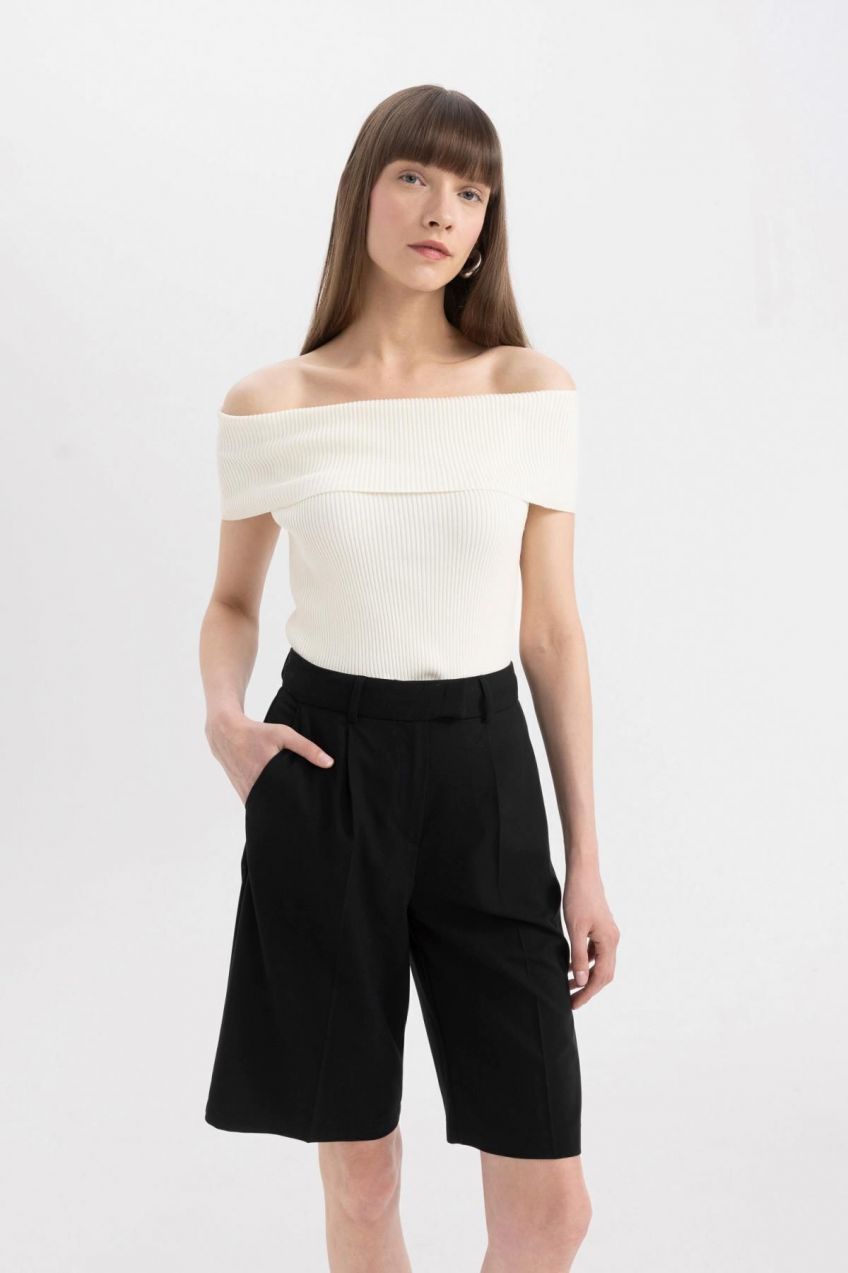 DEFACTO Fitted Open Shoulder Ribbed Sweater