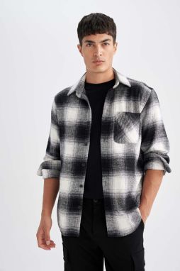 DEFACTO Regular Fit Polo Collar Plaid Flannel Long Sleeve Shirt