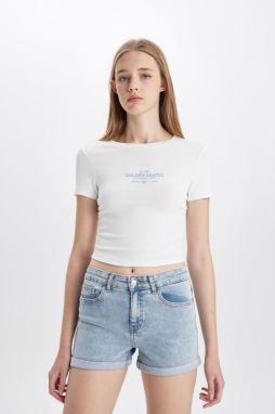 DEFACTO Fitted Crew Neck Printed Ribbed Short Sleeve T-Shirt