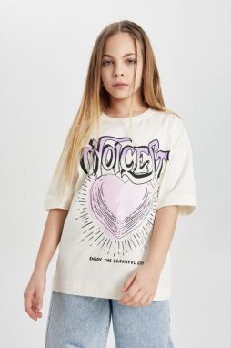DEFACTO Girls Oversize Fit Printed Short Sleeve T-Shirt