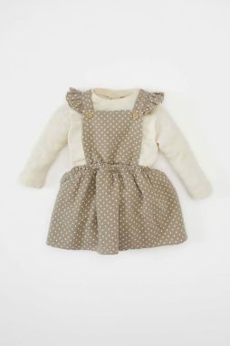 DEFACTO Baby Girl Long Sleeve Muslin T-Shirt Polka Dot Dress Tights 3-Piece Set