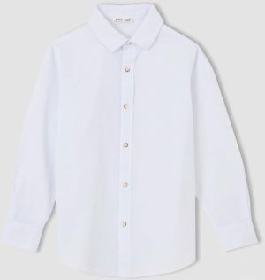 DEFACTO Boy's White Linen Look Long Sleeve School Shirt