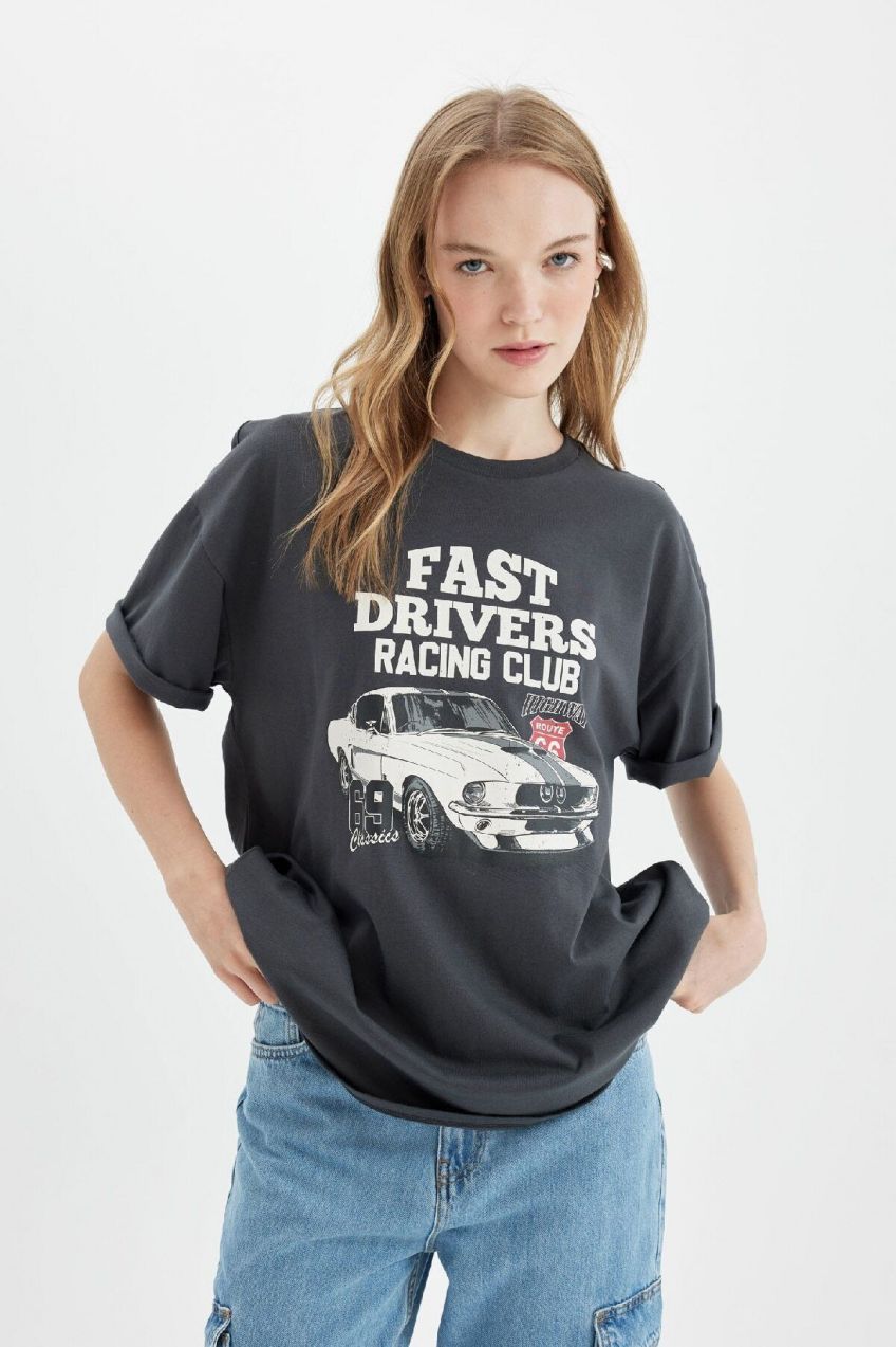 DEFACTO Oversize Fit Crew Neck Printed Short Sleeve T-Shirt