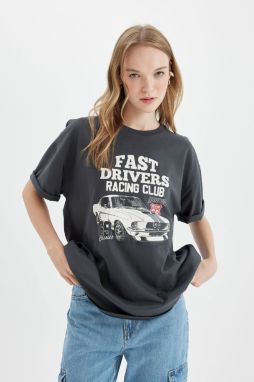 DEFACTO Oversize Fit Crew Neck Printed Short Sleeve T-Shirt