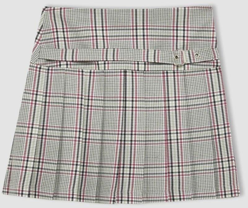 DEFACTO Girl's Belt Detailed Plaid Patterned Skirt