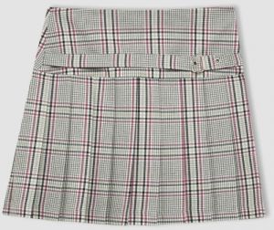 DEFACTO Girl's Belt Detailed Plaid Patterned Skirt