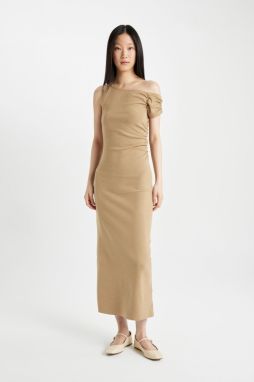 DEFACTO Bodycon One Shoulder Ribbed Short Sleeve Midi Dress