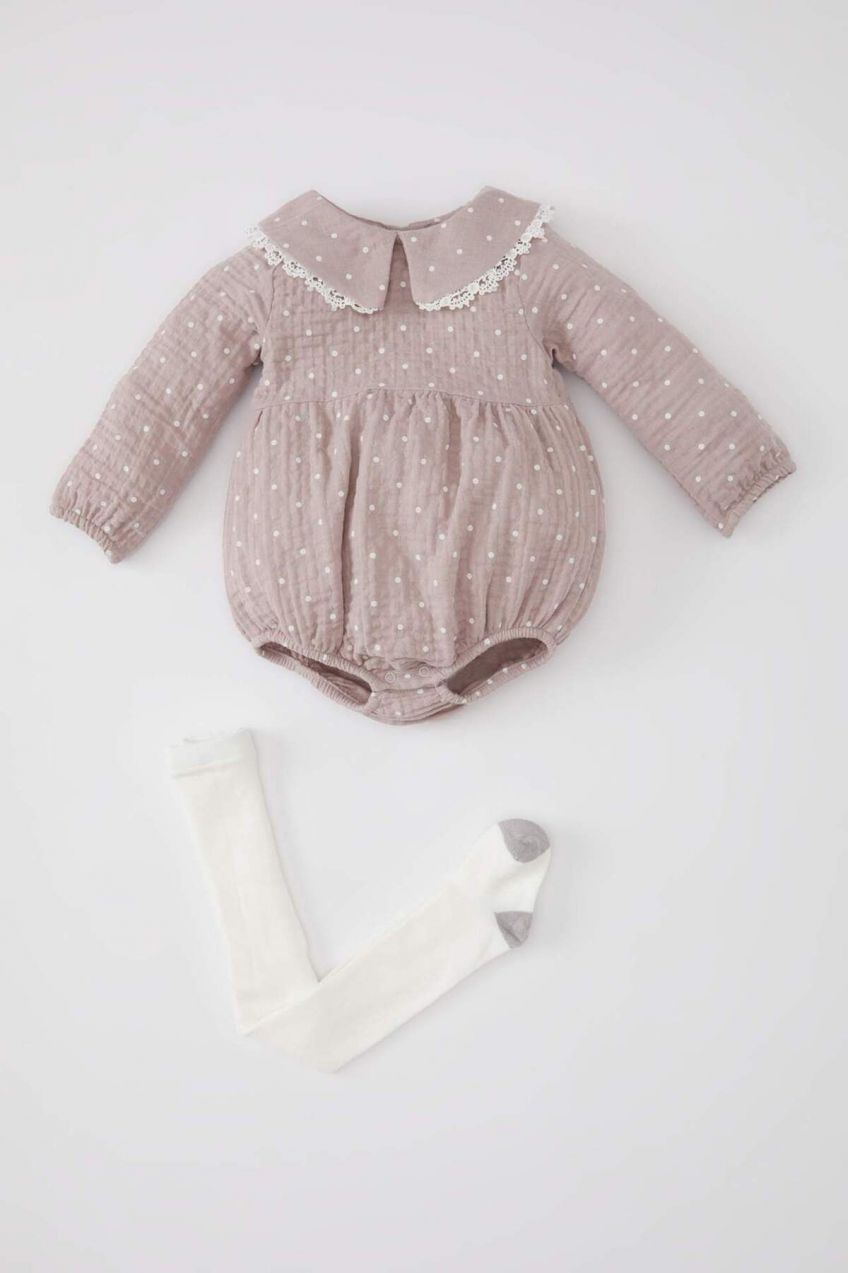 DEFACTO Baby Girl Newborn Polka Dot Muslin Jumpsuit 2 Set