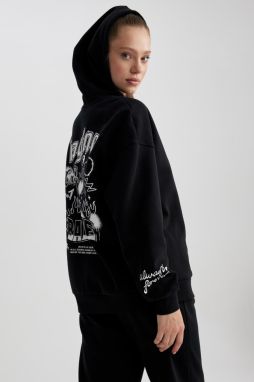 DEFACTO Cool Oversize Fit Hooded Printed Thick Fabric Sweatshirt