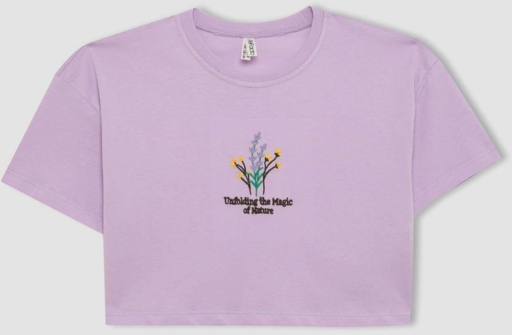 DEFACTO Girl's Crop Crew Neck Floral Short Sleeve T-Shirt
