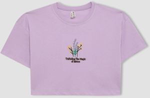 DEFACTO Girl's Crop Crew Neck Floral Short Sleeve T-Shirt