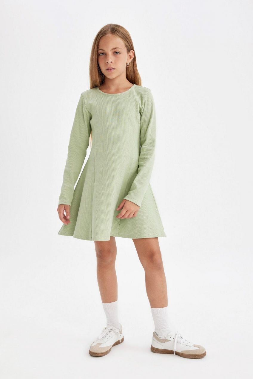 DEFACTO Girl's Corduroy Long Sleeve Dress