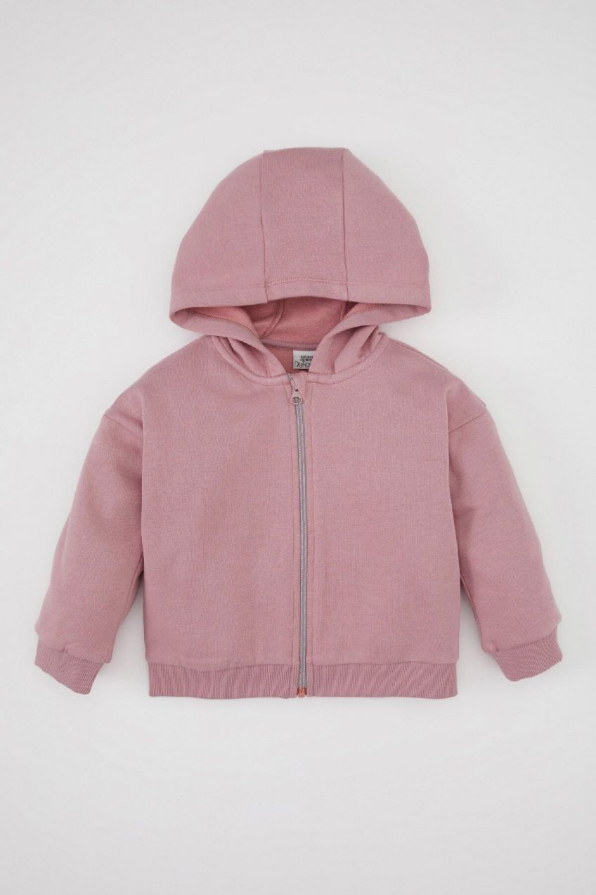 DEFACTO Baby Girl Hooded Thick Soft Furry Sweatshirt Cardigan