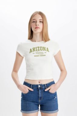 DEFACTO Fitted Crew Neck Printed Ribbed Short Sleeve T-Shirt
