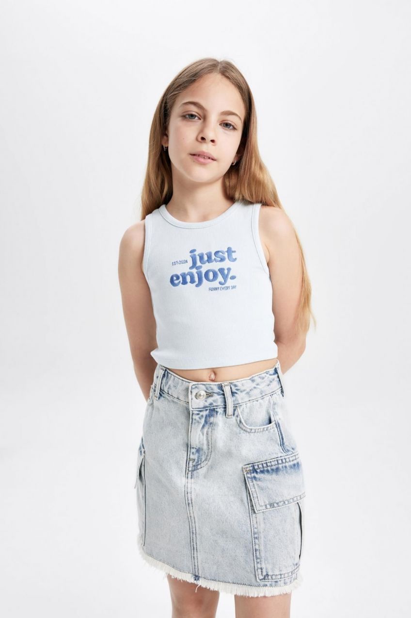 DEFACTO Girl's Crew Neck Printed Undershirt