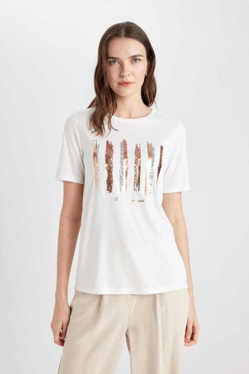 DEFACTO Regular Fit Crew Neck Printed Short Sleeve T-Shirt