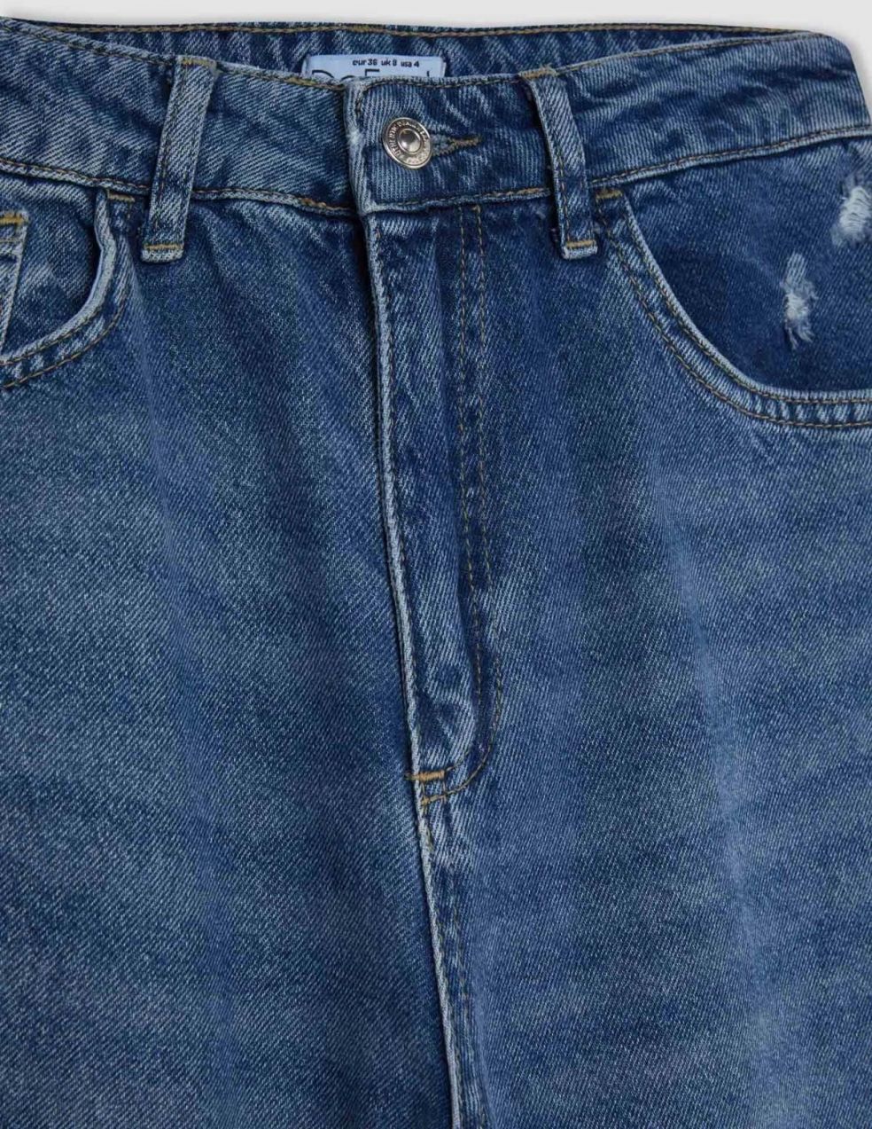 DEFACTO 90's Wide Leg Ripped Detailed High Waist Long Jean Washed Trousers