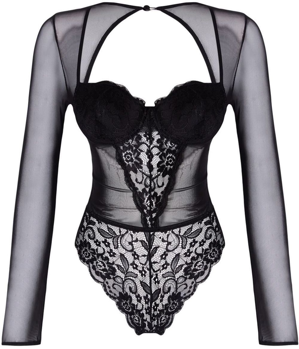 Trendyol Black Lace Cut Out/Window Detail Covered Knit Bodysuit