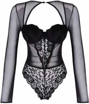 Trendyol Black Lace Cut Out/Window Detail Covered Knit Bodysuit