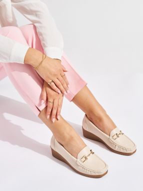 Shelvt Beige women's loafers with buckle