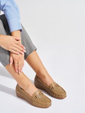 Shelvt Beige openwork loafers on a low wedge