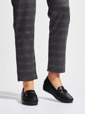 Shelvt Black openwork loafers on a low wedge