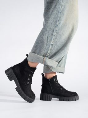 Black lace-up suede ankle boots by Sergio Leone
