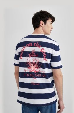 DEFACTO Regular Fit Crew Neck Striped Back Printed Short Sleeve T-Shirt