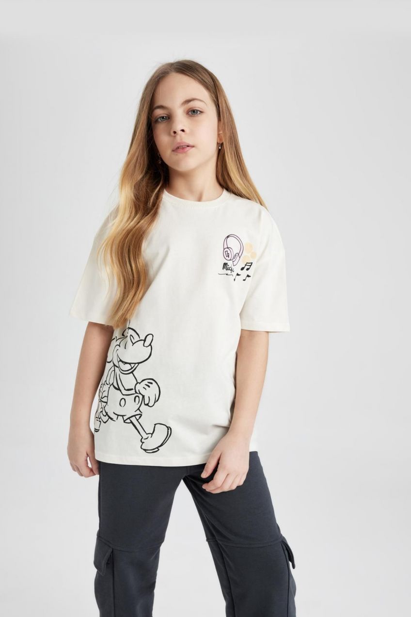 DEFACTO Girls Disney Mickey & Minnie Oversize Fit Short Sleeve T-shirt