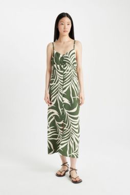 DEFACTO Sweetheart Neckline Ethnic Patterned Moroccan Strap Midi Dress