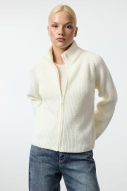 Trendyol Ecru Basic Stand Collar Knitwear Cardigan