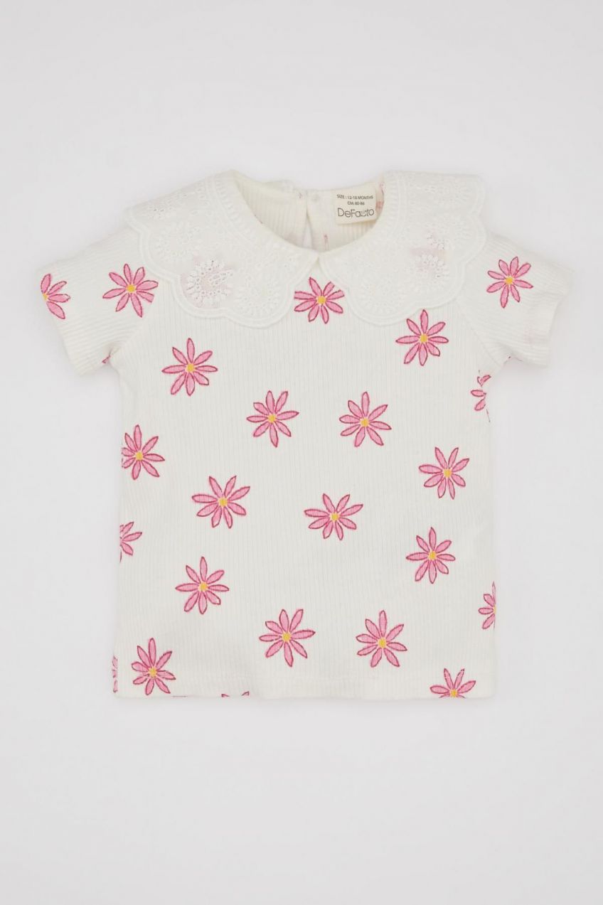 DEFACTO Baby Girl Floral Ribbed Camisole Short Sleeve T-Shirt