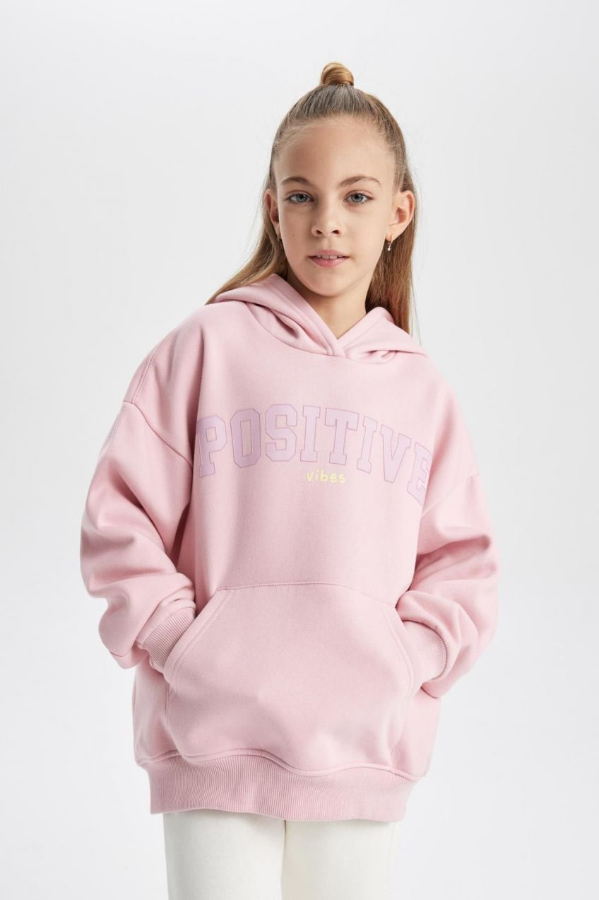 DEFACTO Girl Oversize Fit Hooded Thick Sweatshirt with Soft Fur Inside