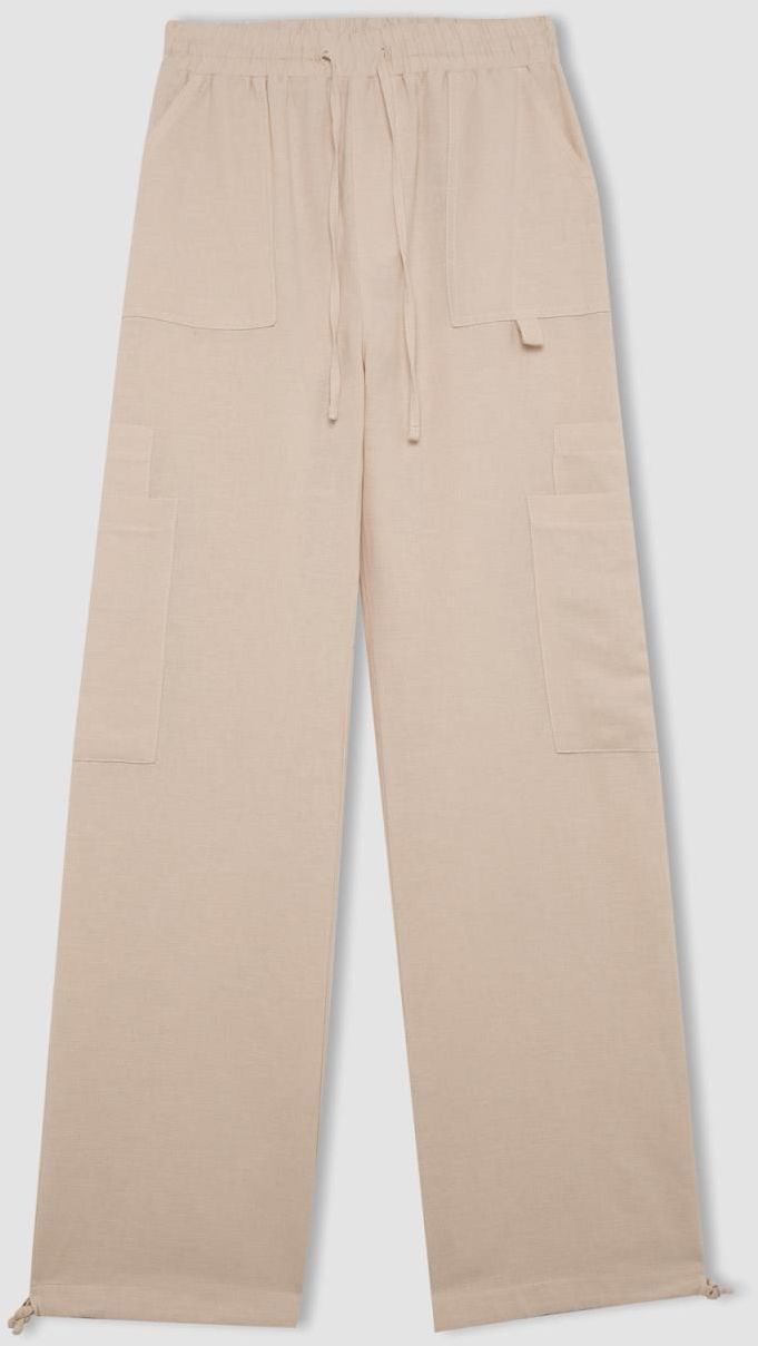 DEFACTO Cool Wide Leg Cargo High Waist Linen Blend Trousers
