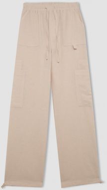 DEFACTO Cool Wide Leg Cargo High Waist Linen Blend Trousers
