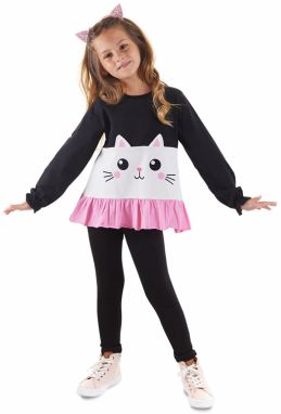 Denokids Frilly White Cat Girl's T-shirt Tights Set