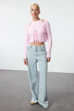 Trendyol Pink Crop Blouse-Cardigan Set Knitwear Cardigan