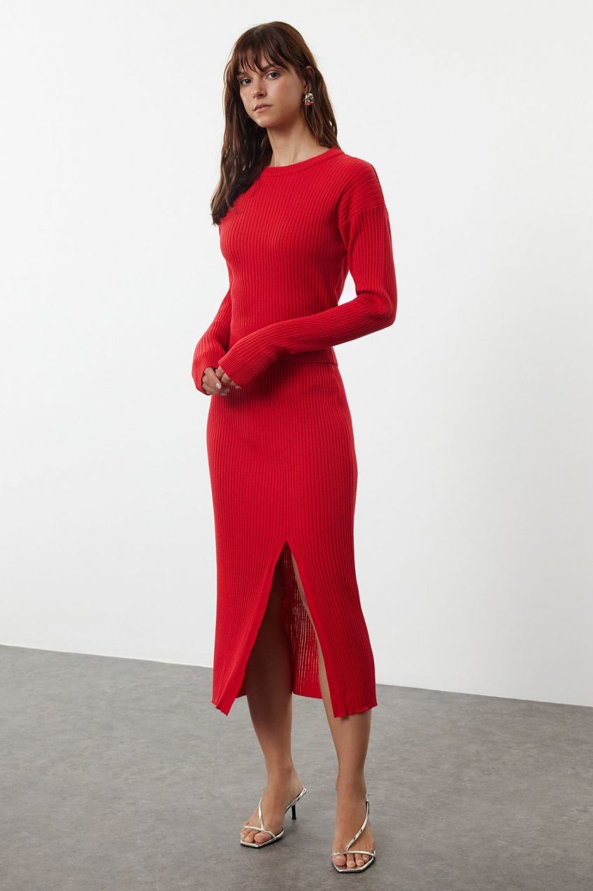 Trendyol Red Crop Skirt Knitwear Two Piece Set