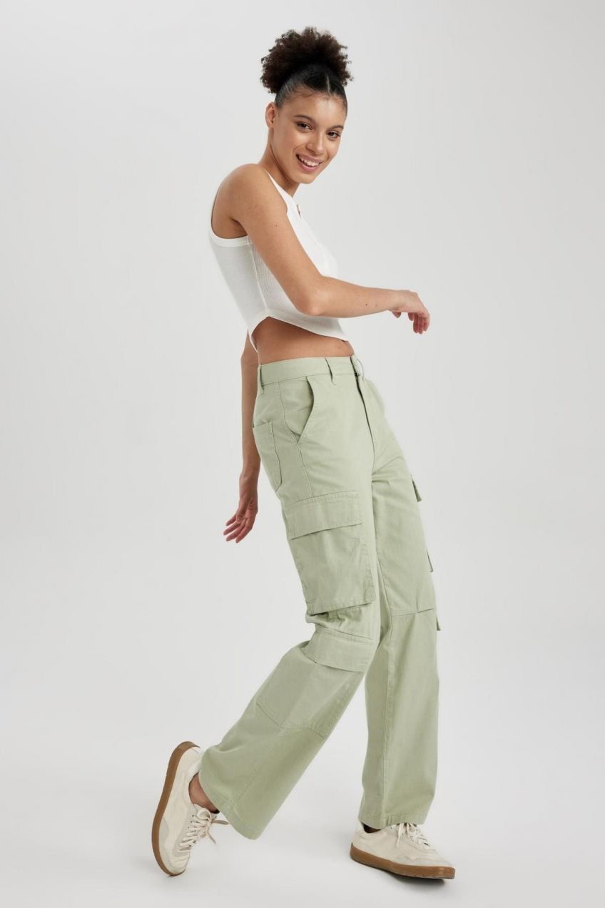 DEFACTO Coool Straight Fit Cargo Gabardine 100% Cotton Trousers