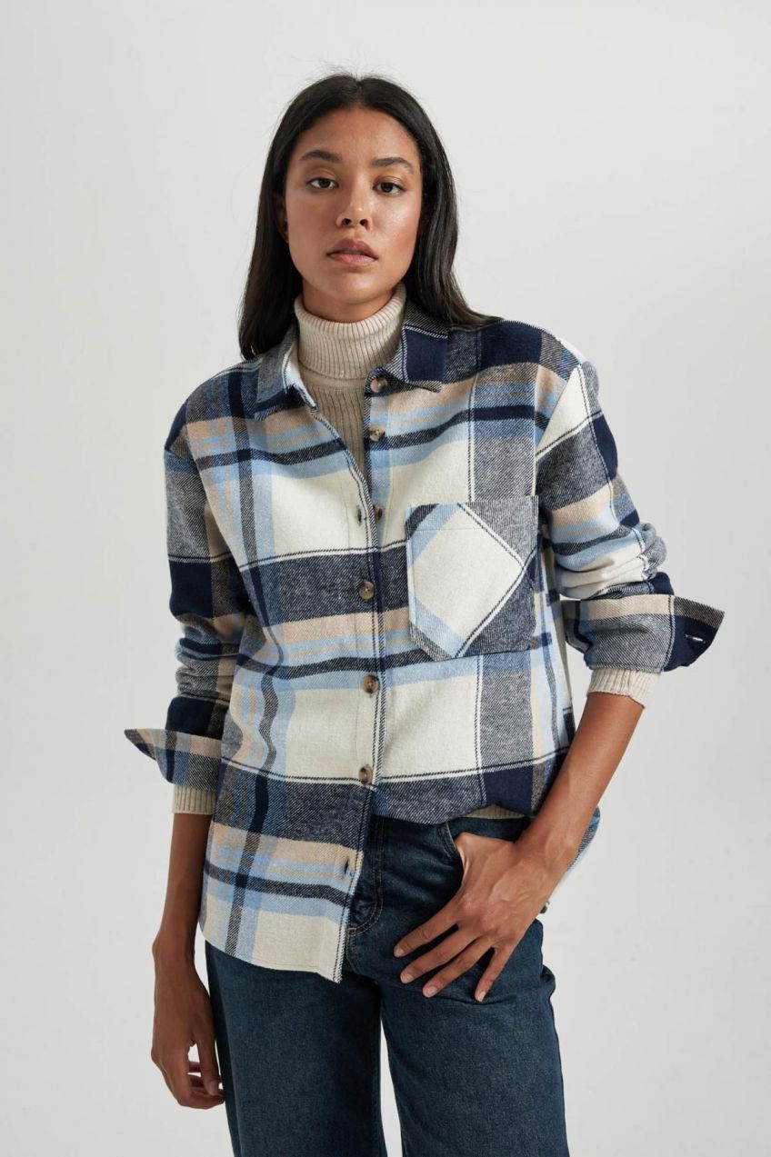 DEFACTO Checked Patterned Flannel Long Sleeve Shirt