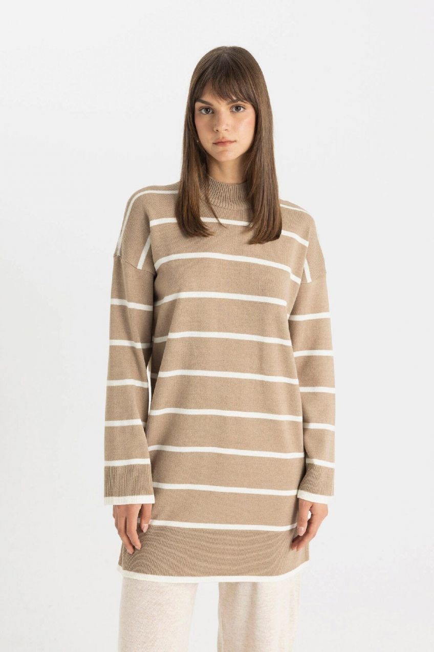 DEFACTO Regular Fit Striped Crew Neck Sweater Tunic